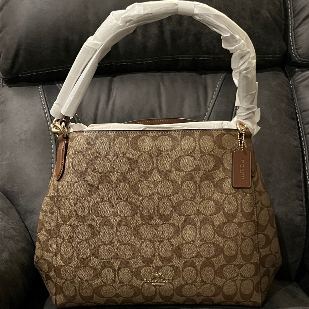 Coach Tan and Brown Signature Shoulder Bag